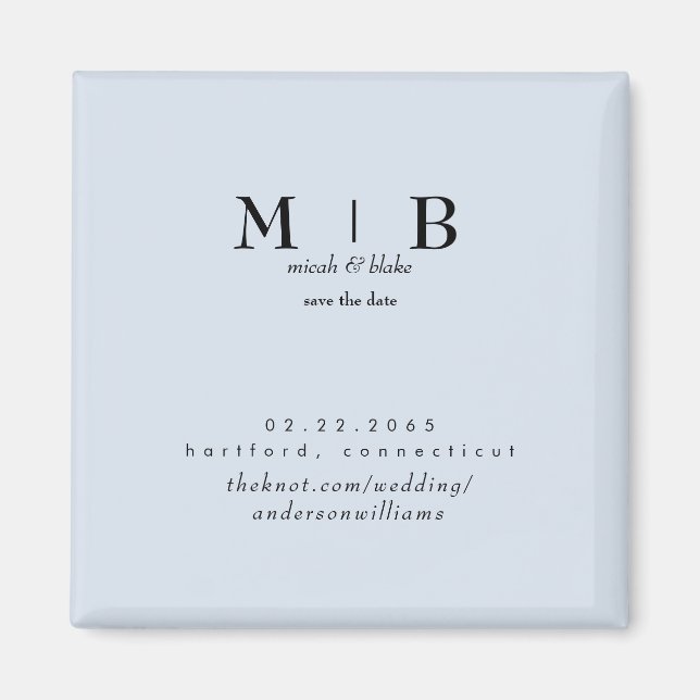 Simple & Sleek Dusty Blue Monogram Save the Date  Magnet (Front)