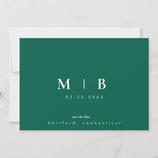 Simple Sleek Emerald Green Monogram Wedding Save The Date (Front)