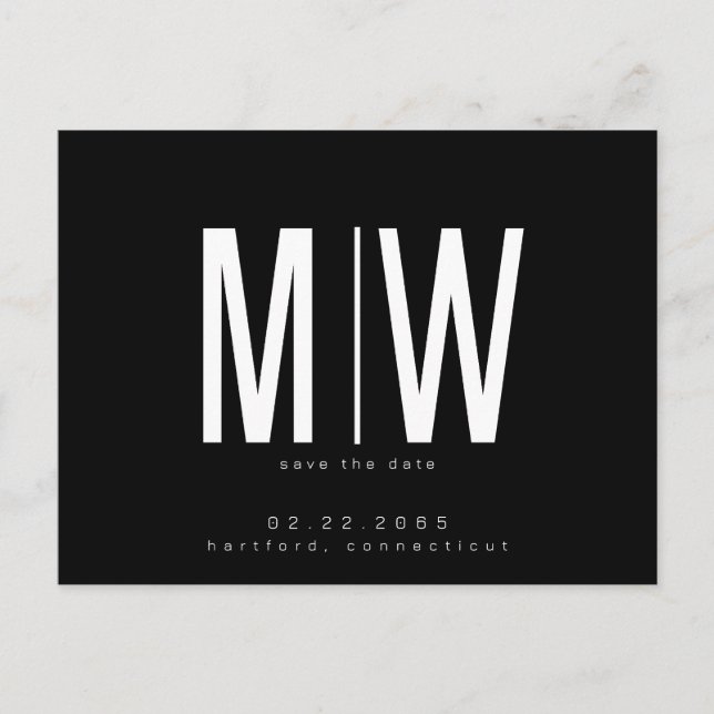 Simple & Sleek Lg. Monogram Black Save the Date  Postcard (Front)