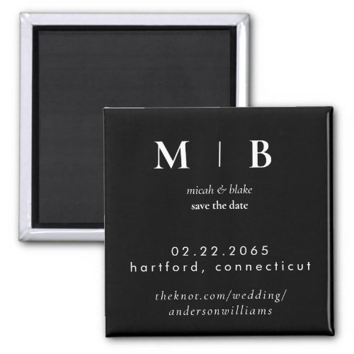 Simple Sleek Monogram BW Wedding Save the Date II Magnet