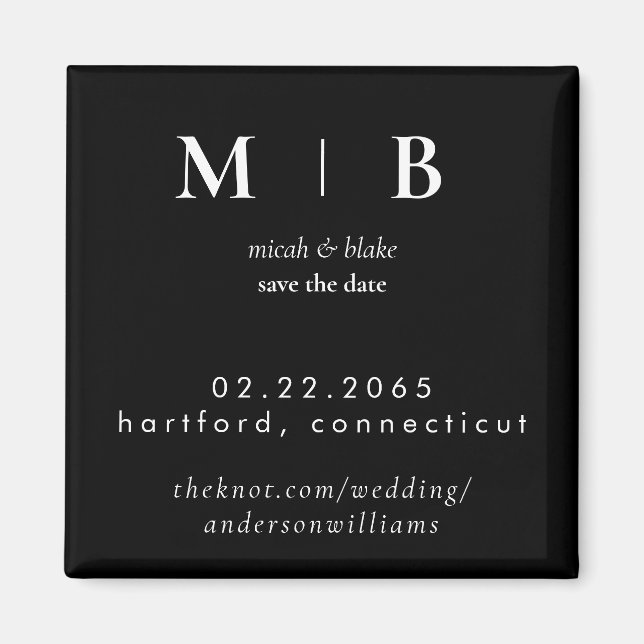 Simple Sleek Monogram B/W Wedding Save the Date II Magnet (Front)