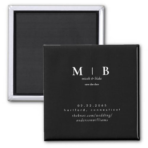 Simple  Sleek Monogram BW Wedding Save the Date Magnet