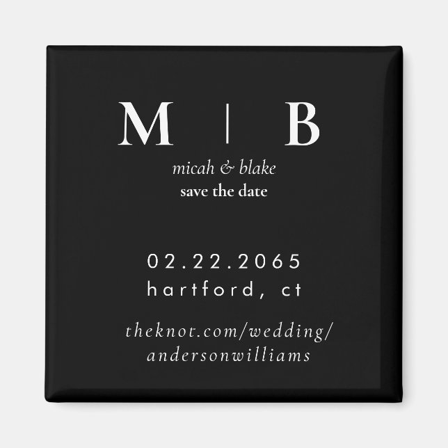 Simple Sleek Monogram B/W Wedding Save the Date Magnet (Front)