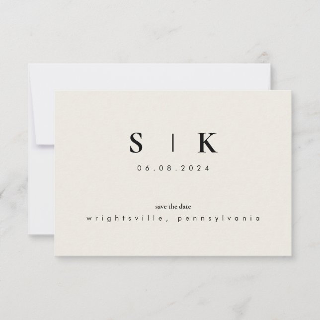 Simple Sleek Monogram Beige Save the Date II (Front)