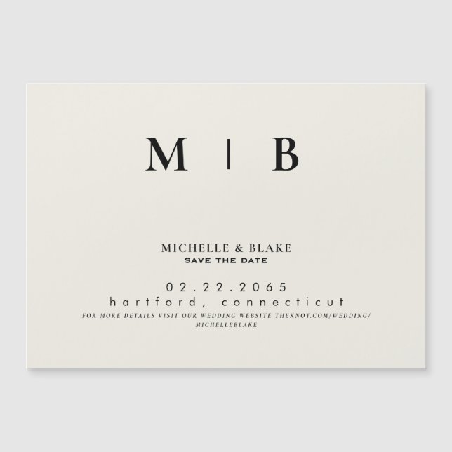 Simple & Sleek Monogram Beige Save the Date  Magnetic Invitation (Front)
