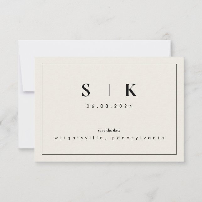 Simple Sleek Monogram Beige Save the Date VI (Front)