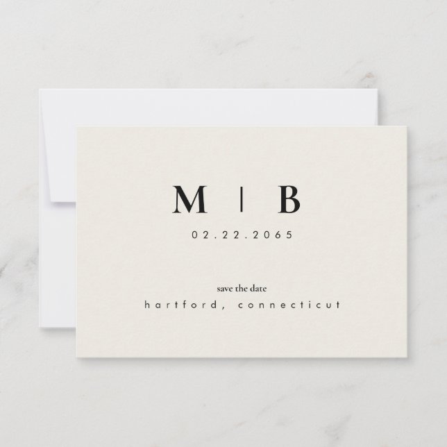 Simple Sleek Monogram Beige Save the Date Wedding (Front)
