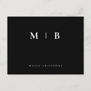 Simple Sleek Monogram Black Christmas Postcard