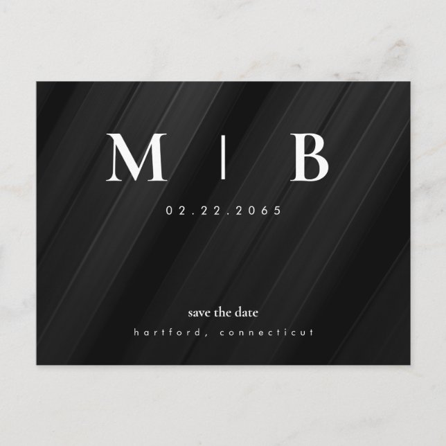 Simple & Sleek Monogram Black Save the Date  Announcement Postcard (Front)