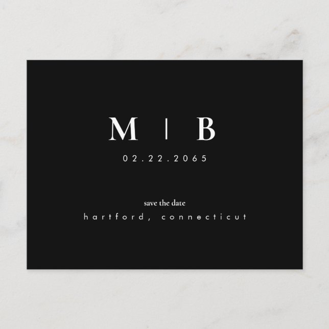 Simple Sleek Monogram Black Save the Date QR  Postcard (Front)