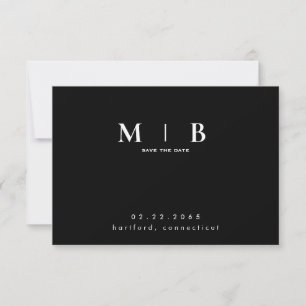 Simple Sleek Monogram Black Wedding Save the Date