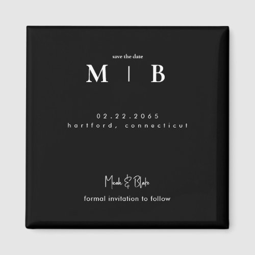 Simple Sleek Monogram Black Wedding Save the Date Magnet