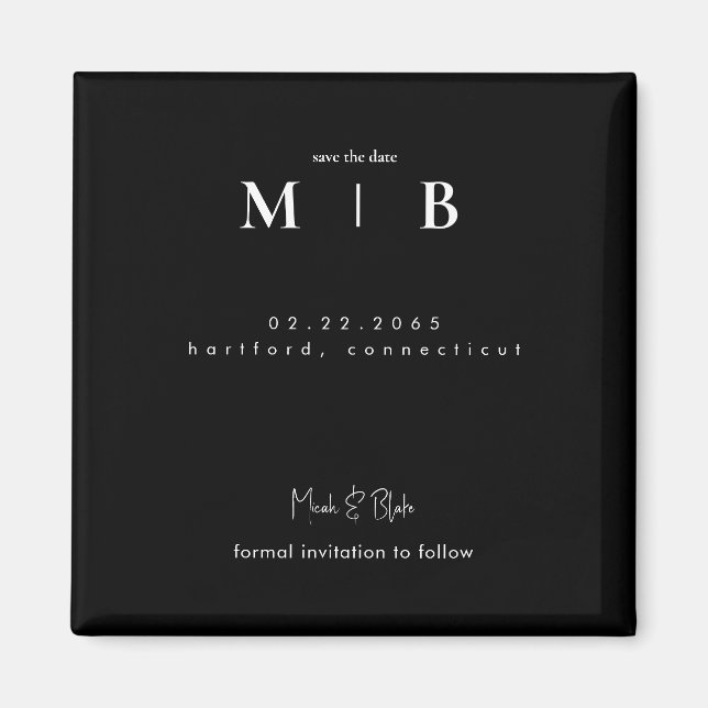 Simple Sleek Monogram Black Wedding Save the Date Magnet (Front)