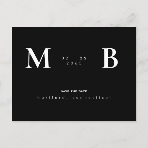 Simple  Sleek Monogram BlackWhite Save the Date  Postcard