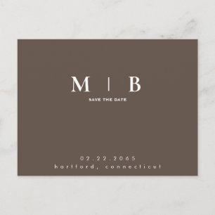 Simple & Sleek Monogram Chocolate Save the Date  Announcement Postcard