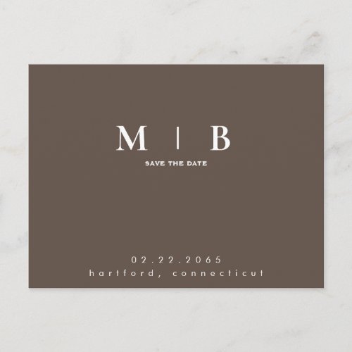 Simple & Sleek Monogram Chocolate Save the Date Announcement Postcard