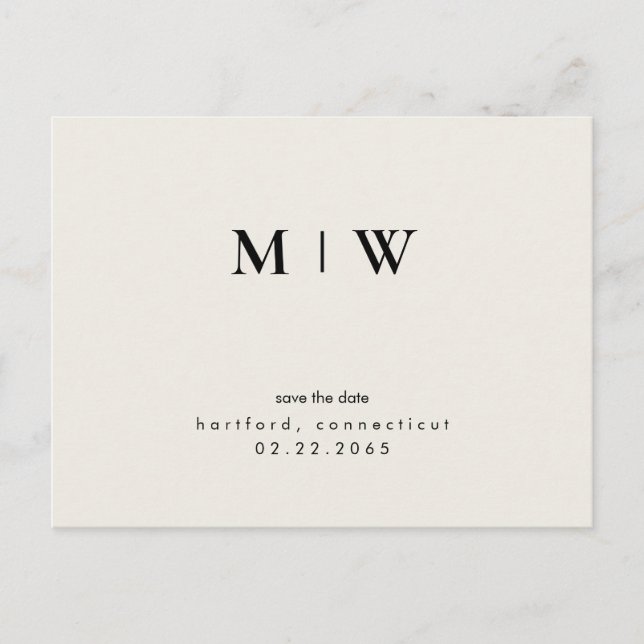 Simple & Sleek Monogram Cream Save the Date Postcard (Front)