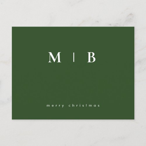 Simple Sleek Monogram Green Christmas  Postcard
