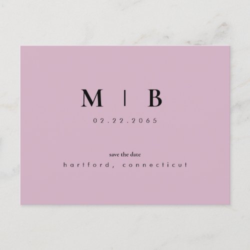 Simple  Sleek Monogram Lavender II Save the Date  Announcement Postcard