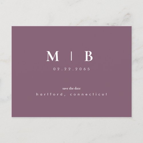 Simple  Sleek Monogram Lavender Save the Date Announcement Postcard