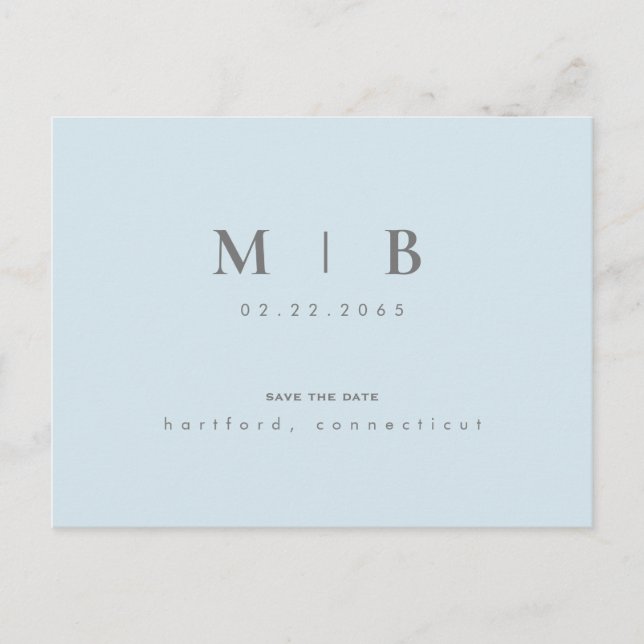 Simple & Sleek Monogram Sky Save the Date Announcement Postcard (Front)