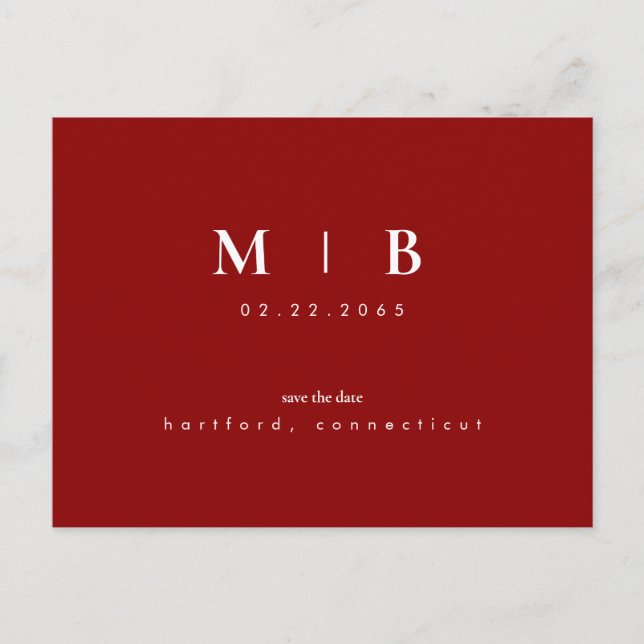 Simple Sleek Monogram Wedding Save the Date Postcard (Front)