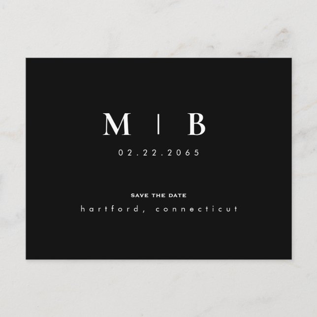 Simple & Sleek Monogram Wedding Save the Date QR A Postcard (Front)