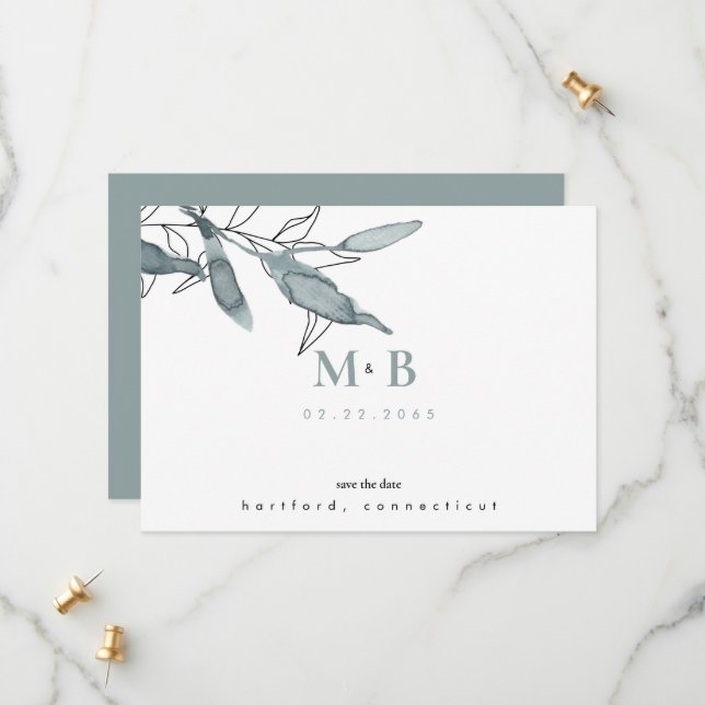 Simple  Sleek Teal Monogram Wedding Save the Date  (Front/Back In Situ)