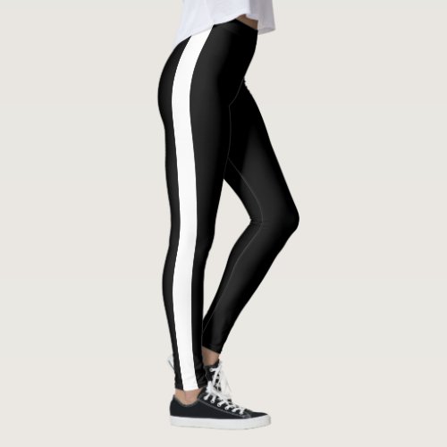 Simple Sleek White Side Stripe on Black Leggings