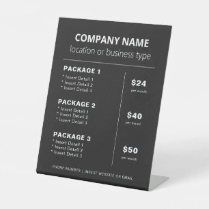 Simple Small Business Service List and Price List Pedestal Sign