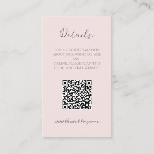 Simple Small Minimalist Misty Rose Wedding Details Business Card