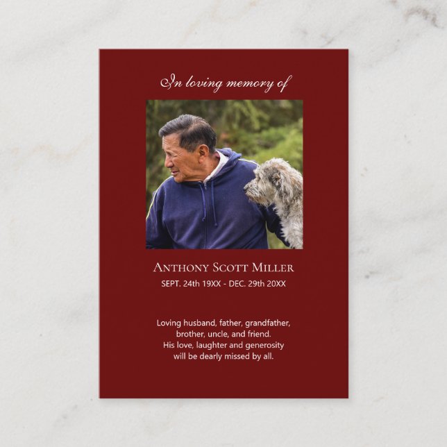 Simple small photo memorial prayer card (Front)