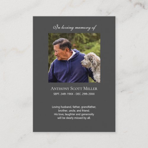 Simple small photo memorial prayer card