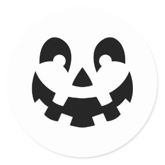 Simple Smiling Halloween Pumpkin Face Black White Classic Round Sticker