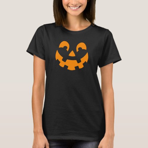 Simple Smiling Halloween Pumpkin Face In Orange T_Shirt