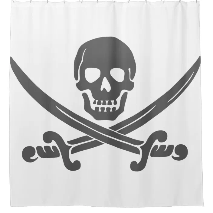 Simple Smiling Pirate Skull With Crossed Swords Shower Curtain Zazzle Com Crossed Swords Shower Curtain Zazzle, Skeleton Shower Curtain