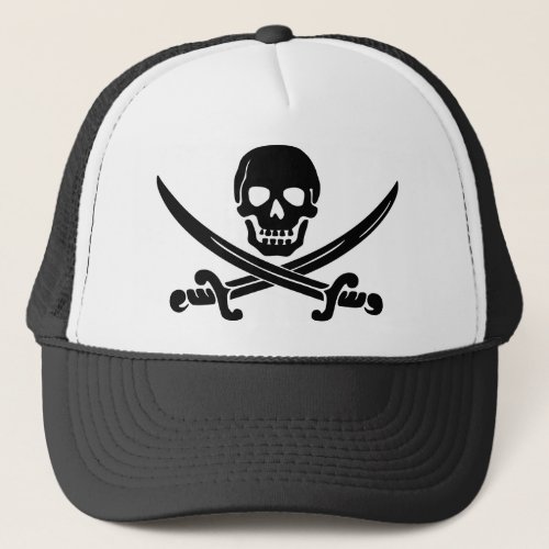 Simple Smiling Pirate Skull with Crossed Swords Trucker Hat
