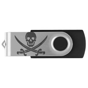 Simple Smiling Pirate Skull with Crossed Swords USB Flash Drive