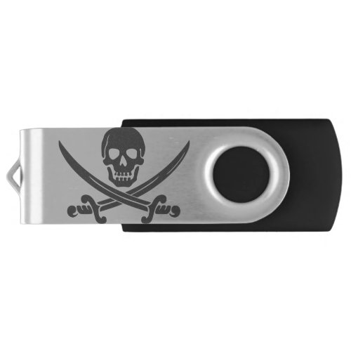 Simple Smiling Pirate Skull with Crossed Swords USB Flash Drive