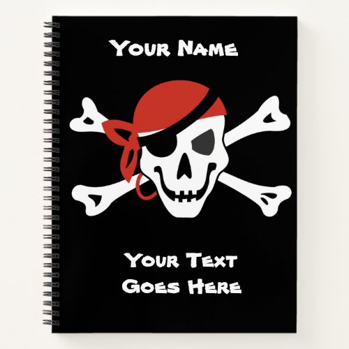 Simple Smiling Pirate Skull with Red Bandanna Notebook