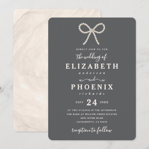 Simple Smoked Oyster Pearl Bow Trendy Wedding Invitation