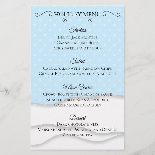 Simple snow Christmas holiday dinner menu