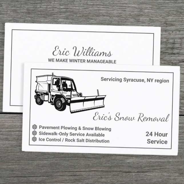 Simple Snow Plowing Business Card (Simple Black and White Snow Removing Business Cards)