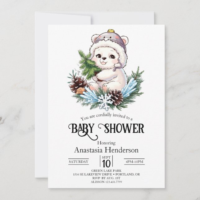 Simple Snow Polar Bear Digital Baby Shower Invitation (Front)
