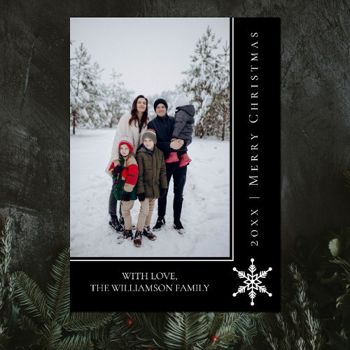 Simple Snowflake Christmas Photo Card  Black