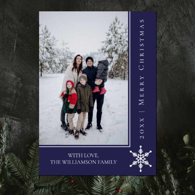 Simple Snowflake Christmas Photo Card | Blue (Blue Simple Snowflake Christmas Photo Card)