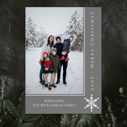 Simple Snowflake Christmas Photo Card  Gray