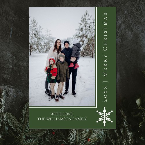 Simple Snowflake Christmas Photo Card  Green