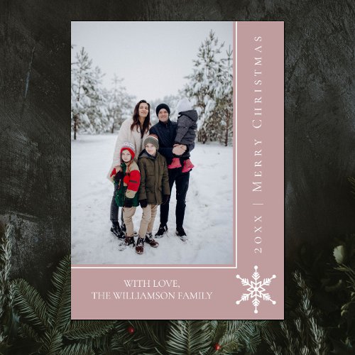 Simple Snowflake Christmas Photo Card  Pink