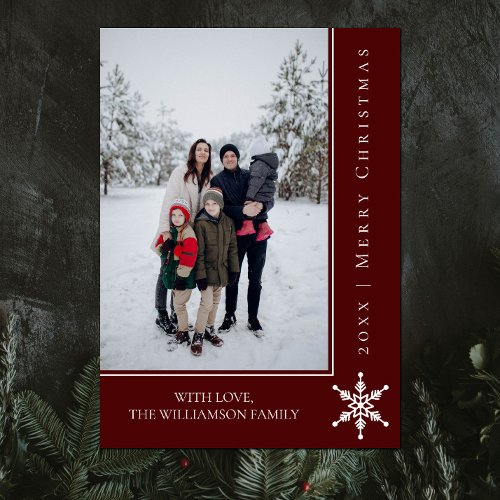 Simple Snowflake Christmas Photo Card  Red